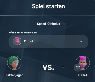 Spielstart im Speed10-Modus: zwei Avatare treten im Duell gegeneinander an